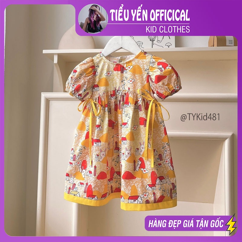 V481-Váy hè bé gái, váy thô dáng babydoll họa tiết thỏ cam Tiểu Yến KID