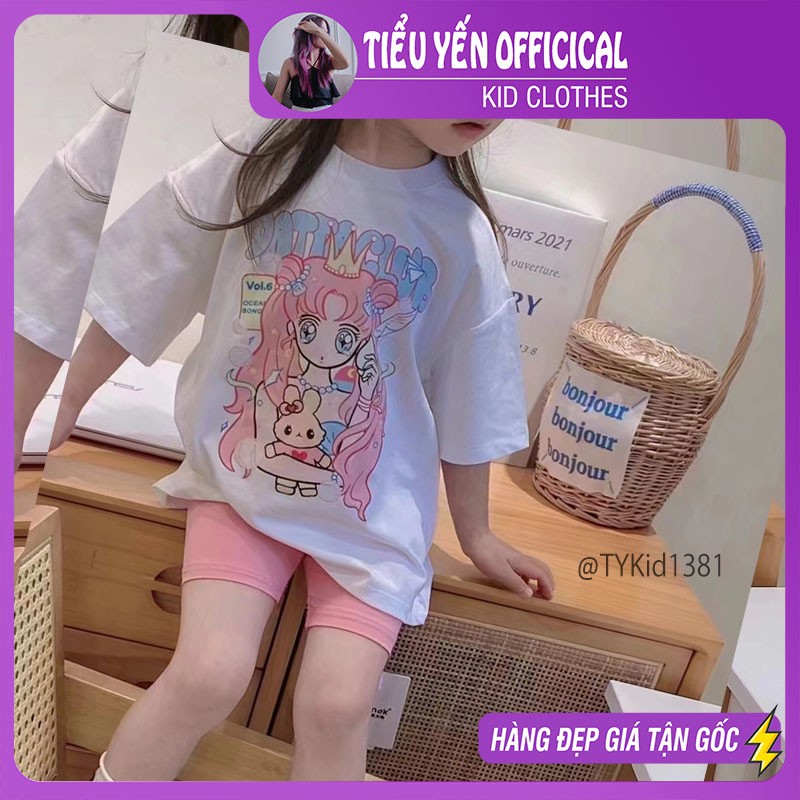 S1381-Quần áo hè bé gái, set áo thủy thủ mặt trăng và quần legging đùi Tiểu Yến KID