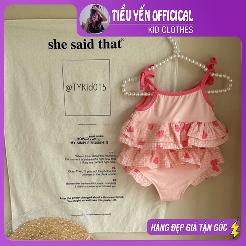 BK015-Đồ bơi bé gái, bikini bé gái 2 mảnh họa tiết trái tim hồng Tiểu Yến KID