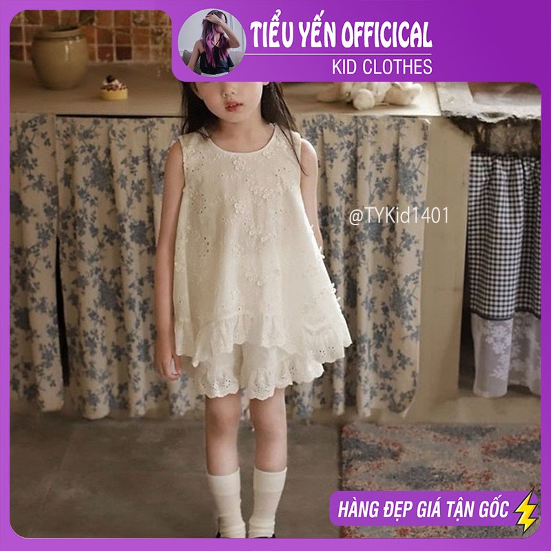 S1401-Quần áo hè bé gái cao cấp, set ren hoa mềm mại Tiểu Yến KID