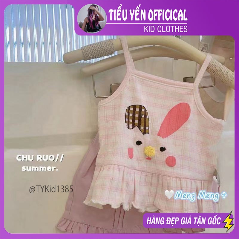 S1385-Quần áo hè bé gái, set áo 2 dây thỏ và quần hồng Tiểu Yến KID