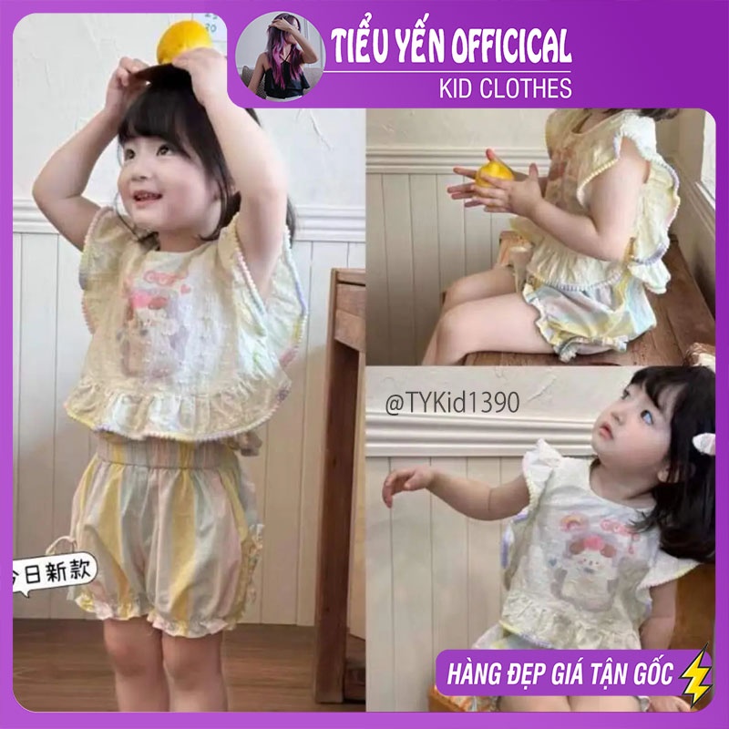 S1390-Quần áo hè bé gái, áo cánh tiên và quần thô bo gấu vải mềm Tiểu Yến KID