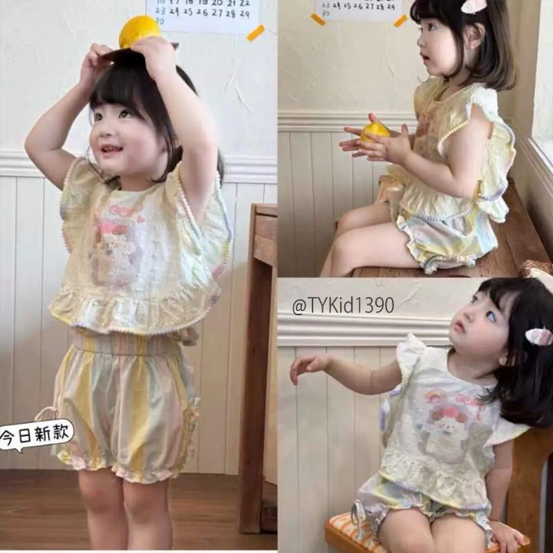 S1390-Quần áo hè bé gái, áo cánh tiên và quần thô bo gấu vải mềm Tiểu Yến KID