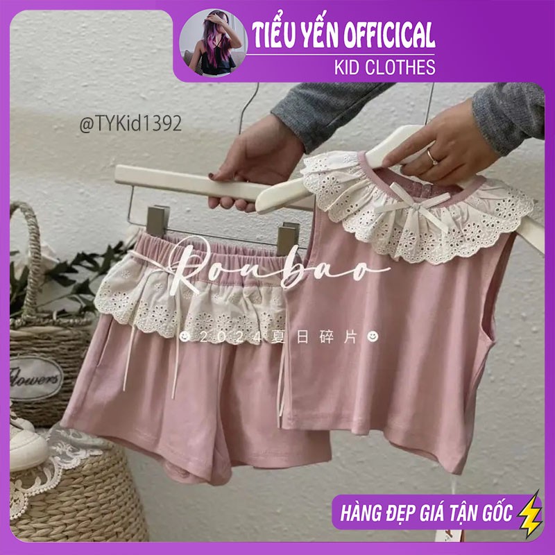 S1392-Quần áo hè bé gái, set thun hồng phối ren vải mềm mát Tiểu Yến KID