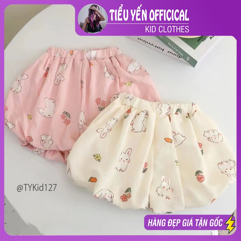 Q127-Quần đùi bé gái dáng bí ngô họa tiết hình thỏ 2 màu Tiểu Yến KID