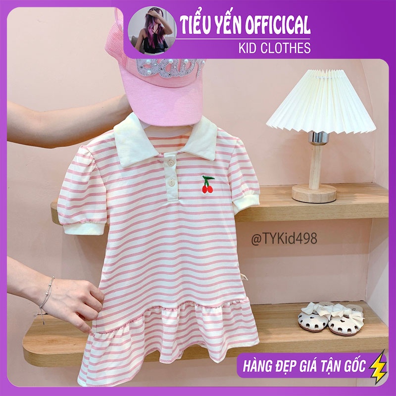 V498-Váy hè bé gái, váy polo dáng suông họa tiết kẻ hồng Tiểu Yến KID