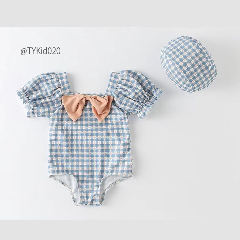 BK020-Đồ bơi bé gái, bộ bơi bikini bé gái liền kèm mũ Tiểu Yến KID