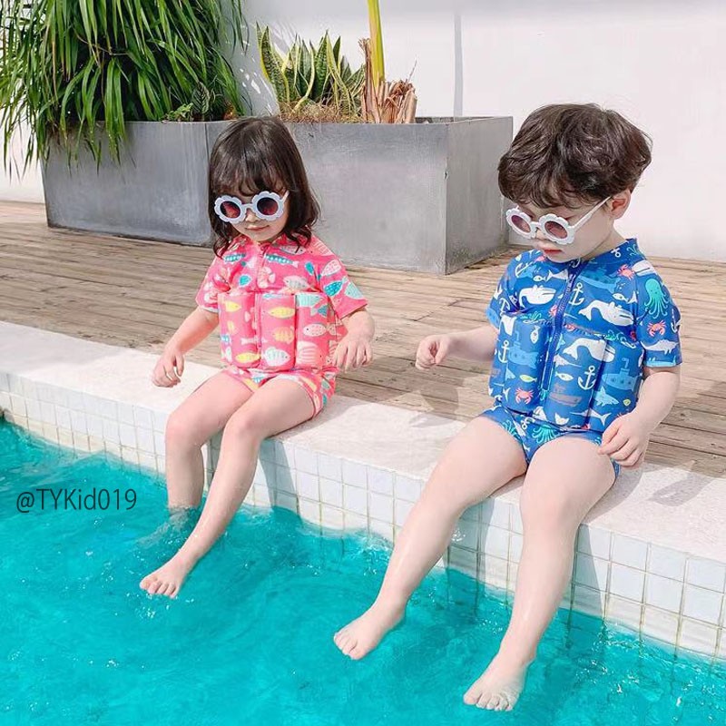 BK019-Đồ bơi cho bé, bộ bơi liền phao 2 màu Tiểu Yến KID