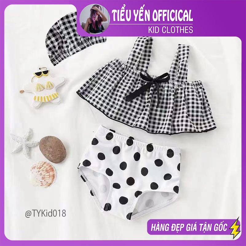 BK018-Bộ bơi bé gái, đồ bơi bikini bé gái kèm mũ Tiểu Yến KID