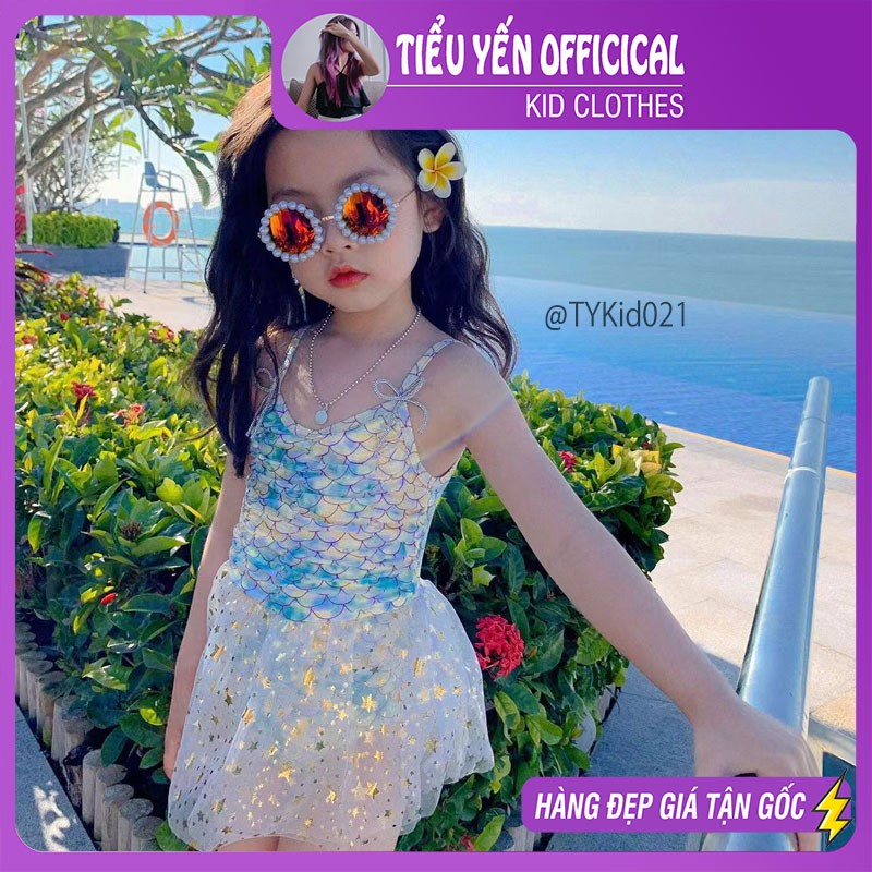 BK021-Đồ bơi bé gái, bộ bơi bikini tiên cá bé gái có kèm mũ Tiểu Yến KID