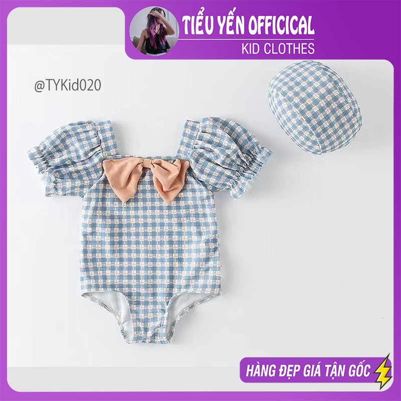 BK020-Đồ bơi bé gái, bộ bơi bikini bé gái liền kèm mũ Tiểu Yến KID