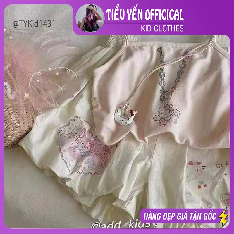 S1431-Quần áo hè bé gái, set 2 dây mèo và quần bí kem Tiểu Yến KID