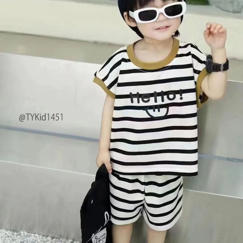 S1451-Quần áo hè bé trai, set thun kẻ đen trắng Tiểu Yến KID