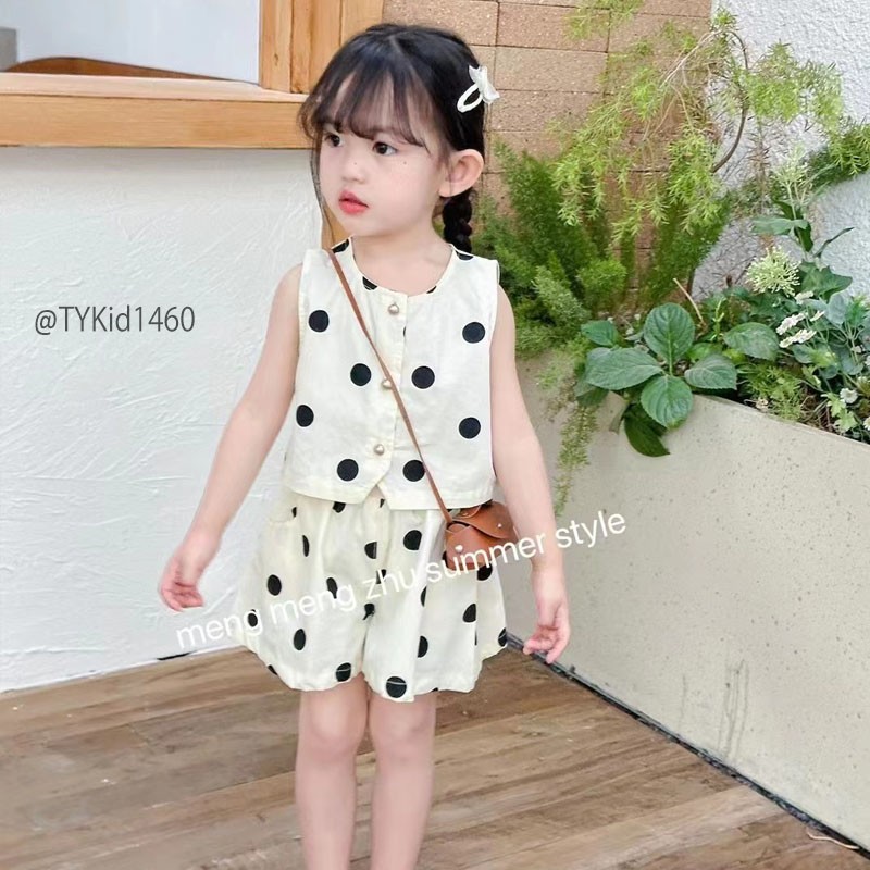 S1460-Quần áo hè bé gái, set thô chấm bi kèm túi Tiểu Yến KID