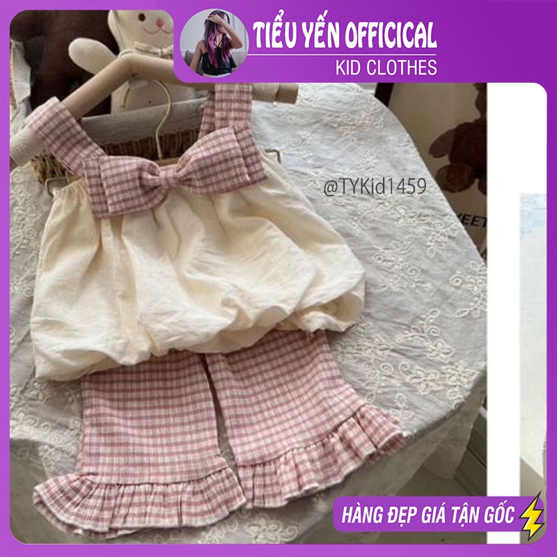 S1459-Quần áo hè bé gái, áo 2 dây thô mềm và quần loe dáng lửng Tiểu Yến KID