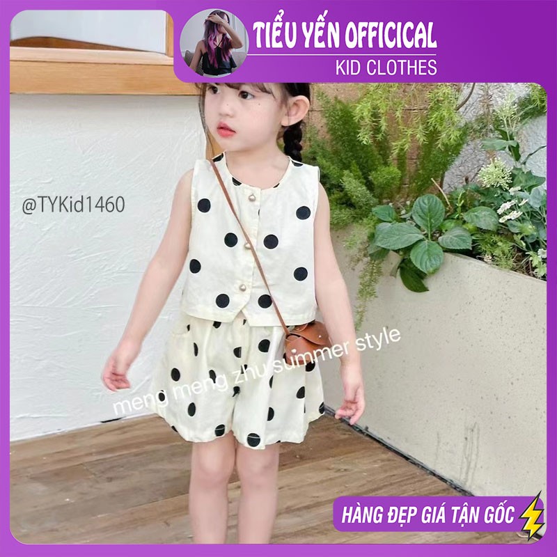 S1460-Quần áo hè bé gái, set thô chấm bi kèm túi Tiểu Yến KID