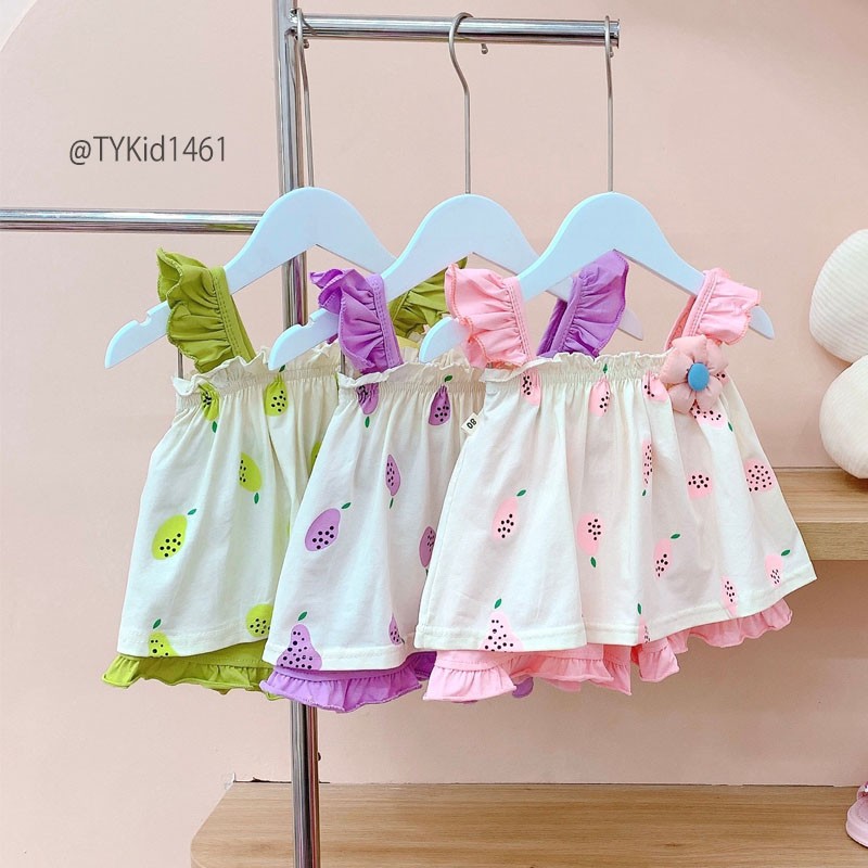 S1461-Quần áo hè bé gái, set 2 dây cotton họa tiết 3 màu Tiểu Yến KID