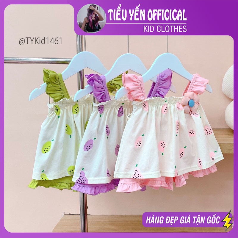 S1461-Quần áo hè bé gái, set 2 dây cotton họa tiết 3 màu Tiểu Yến KID