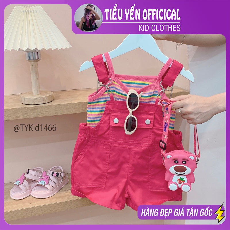 S1466-Yếm hè bé gái, set yếm hồng và áo 2 dây thun tăm Tiểu Yến KID