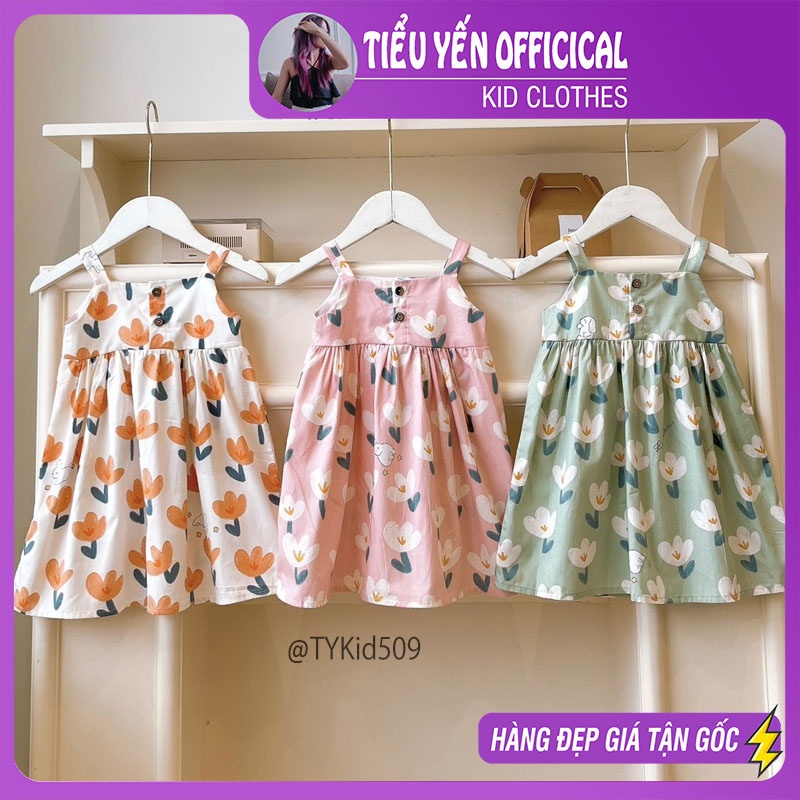 V509-Váy 2 dây hè bé gái dáng suông 3 màu vải mềm mát Tiểu Yến KID