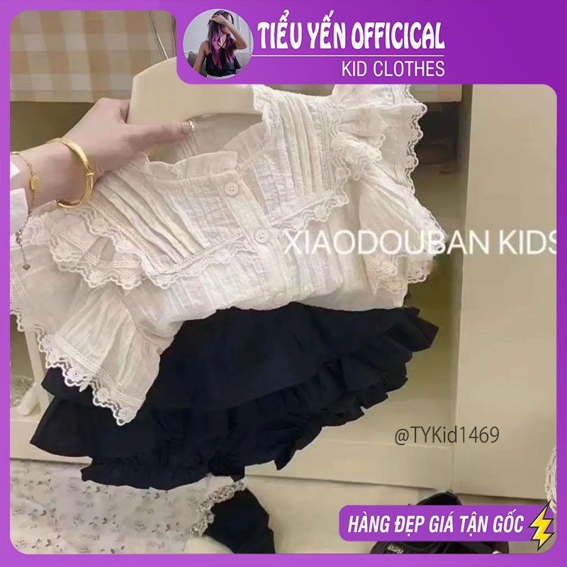 S1469-Quần áo hè bé gái, áo sơ mi ren và quần váy Tiểu Yến KID