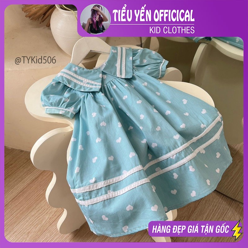 V506-Váy hè bé gái dáng suông xòe họa tiết trái tim Tiểu Yến KID