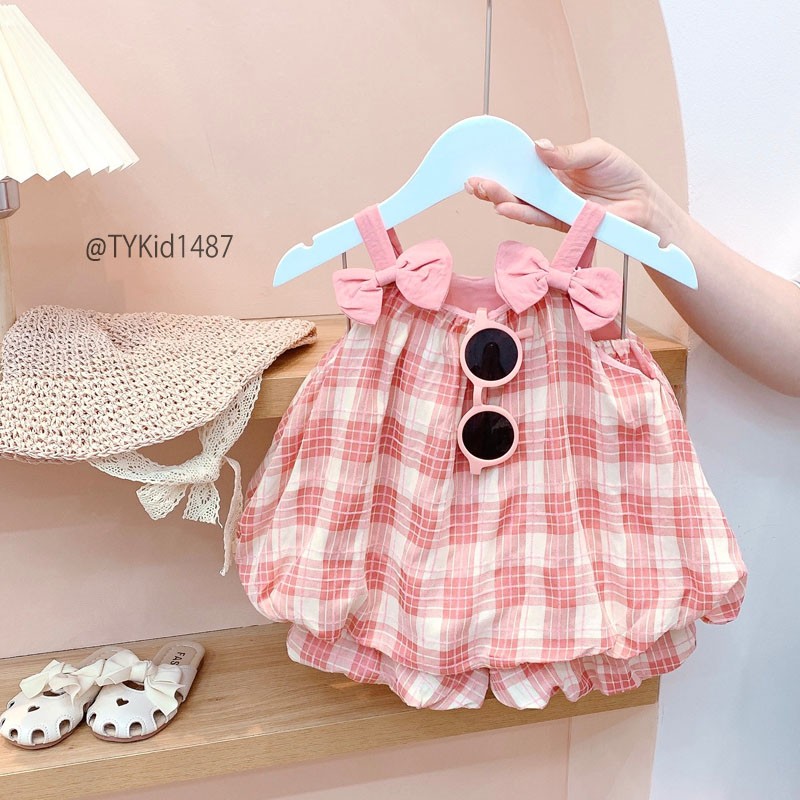 S1487-Quần áo hè bé gái, set 2 dây thô dáng bí vải mềm Tiểu Yến KID