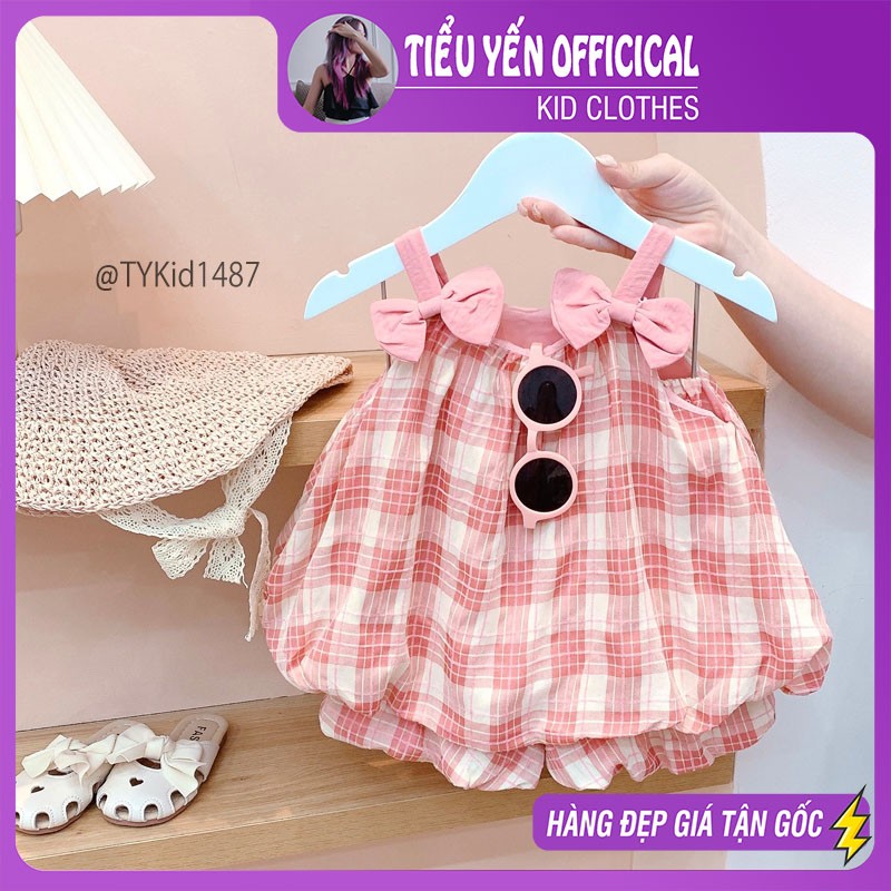 S1487-Quần áo hè bé gái, set 2 dây thô dáng bí vải mềm Tiểu Yến KID