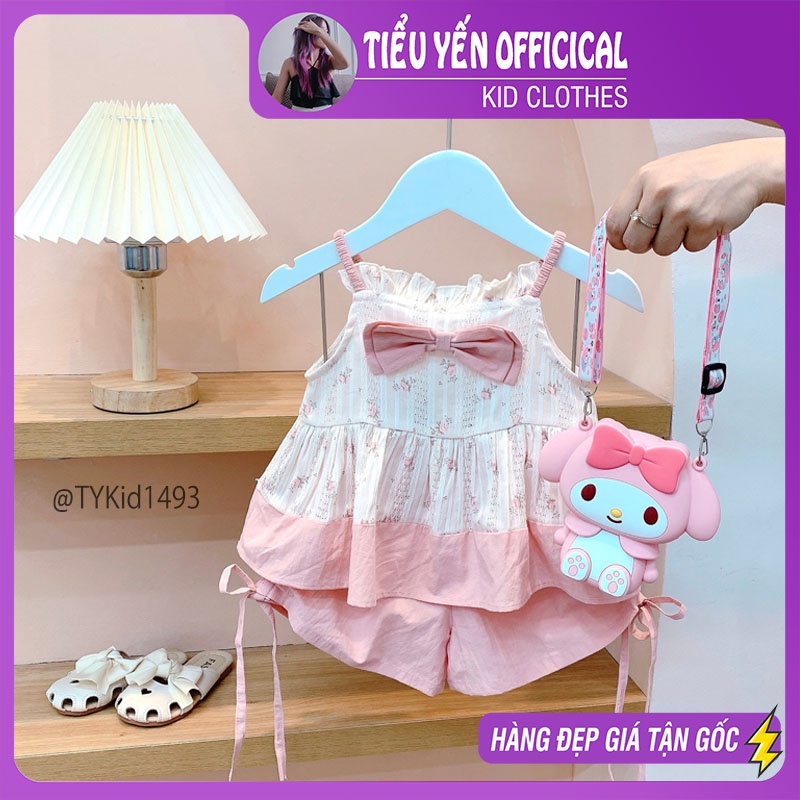 S1493-Quần áo hè bé gái, set áo 2 dây hoa và quần thô mềm Tiểu Yến KID