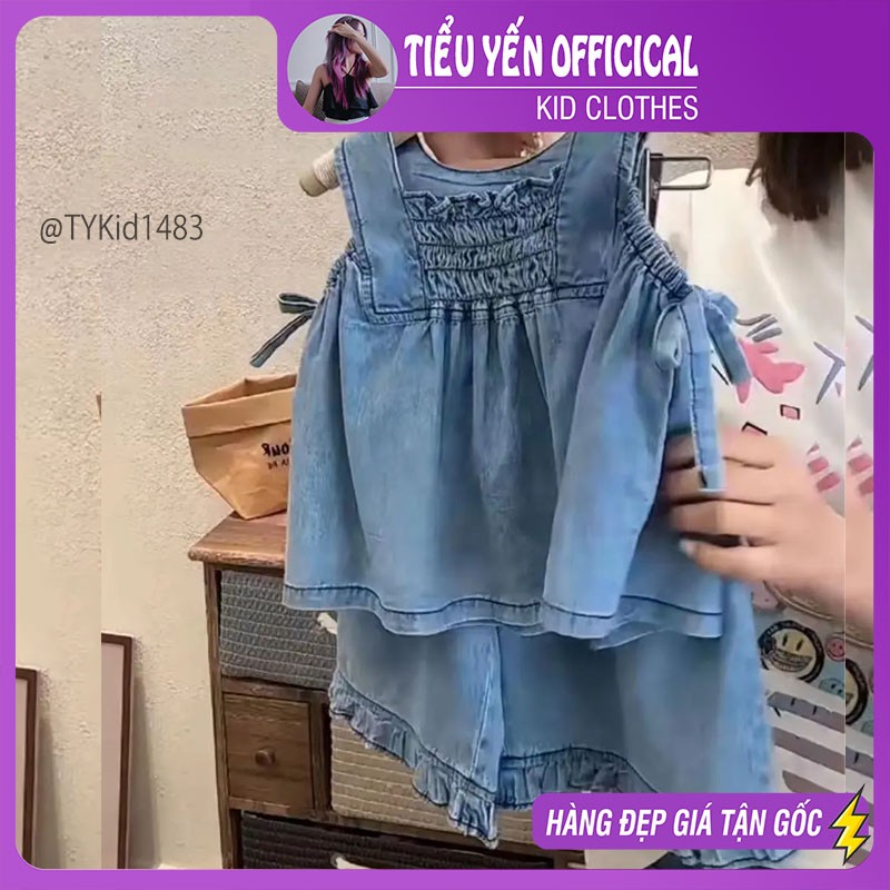 S1483-Quần áo hè bé gái, set 2 dây jean vải mềm Tiểu Yến KID