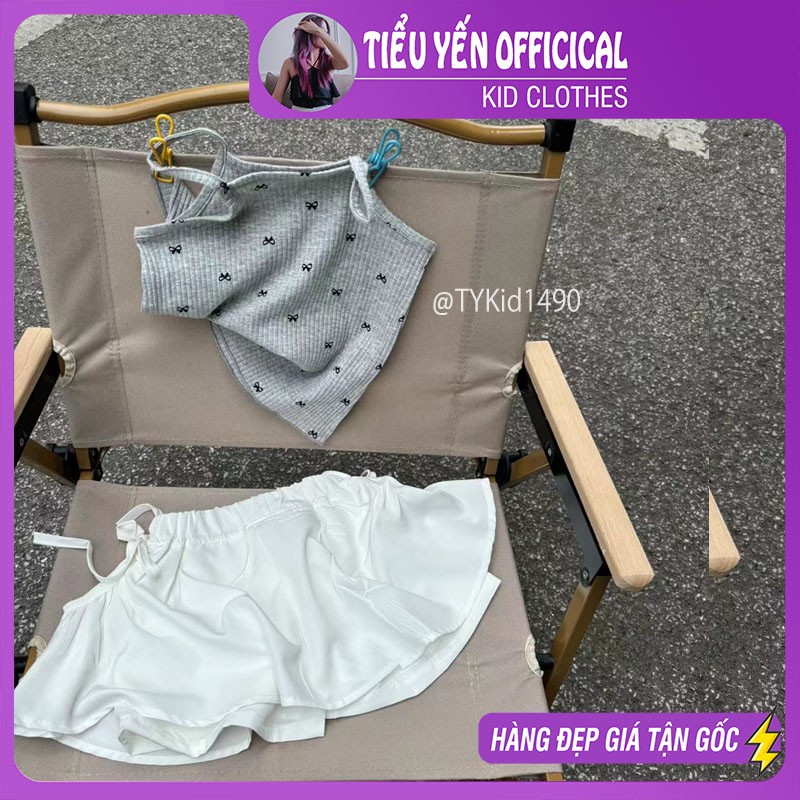 S1490-Quần áo hè bé gái, set áo 2 dây thun tăm và quần váy xòe Tiểu Yến KID