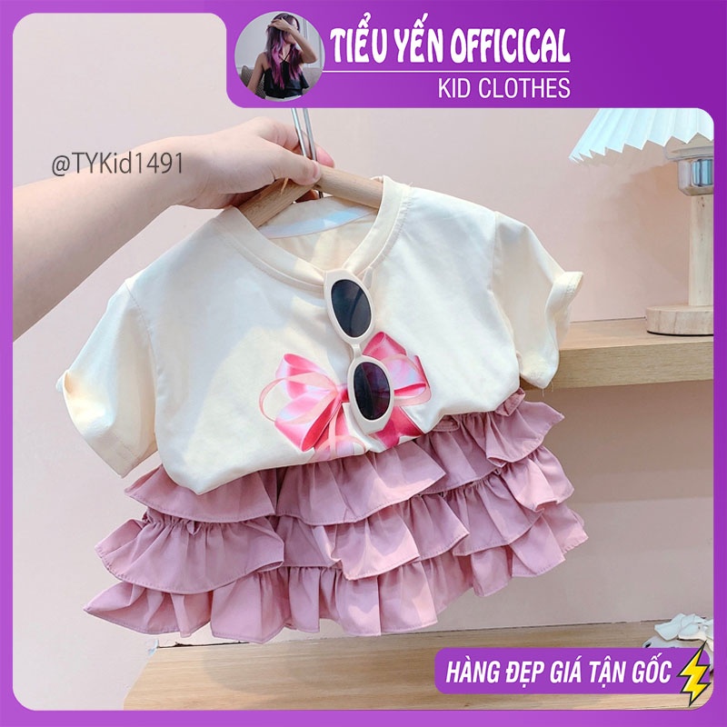 S1494-Quần áo hè bé gái, set 2 dây cổ yếm vải mềm có lớp lót Tiểu Yến KID