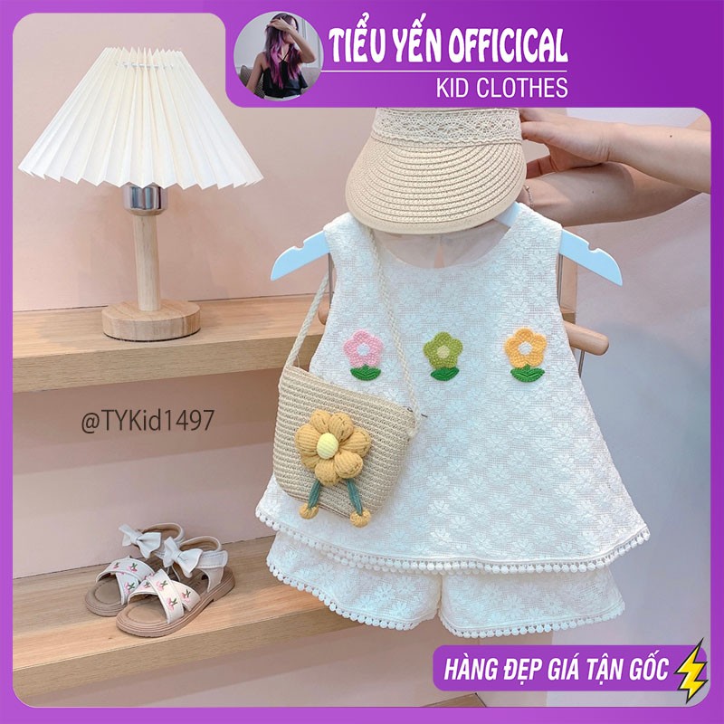 S1497-Quần áo hè bé gái, set ren mềm phối hoa có lớp lót Tiểu Yến KID