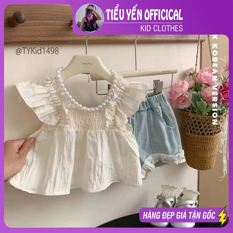 S1498-Quần áo hè bé gái, áo tơ cánh tiên và quần jean Tiểu Yến KID