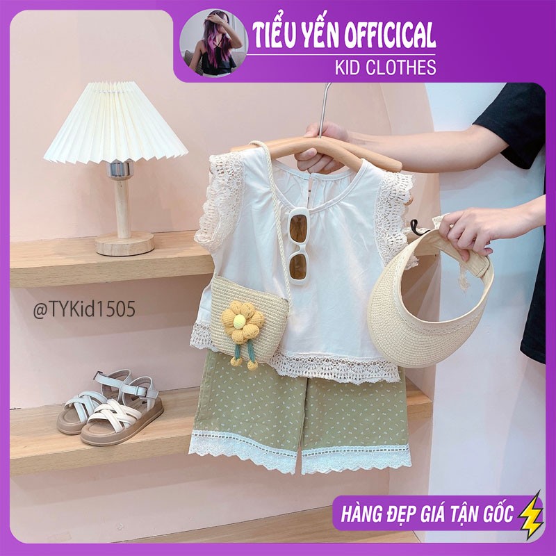 S1505- Quần áo hè bé gái phong cách Hàn, áo thô phối ren và quần suông Tiểu Yến KID