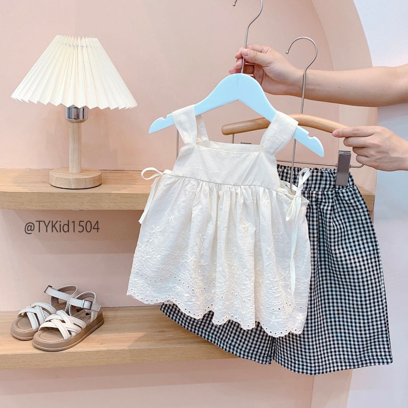 S1504-Quần áo hè bé gái, set áo 2 dây thô mềm và quần suông Tiểu Yến KID