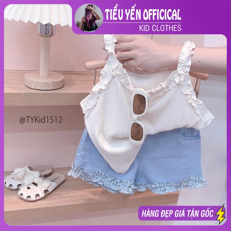 S1512-Quần áo hè bé gái, set 2 dây thun mềm và quần jean Tiểu Yến KID