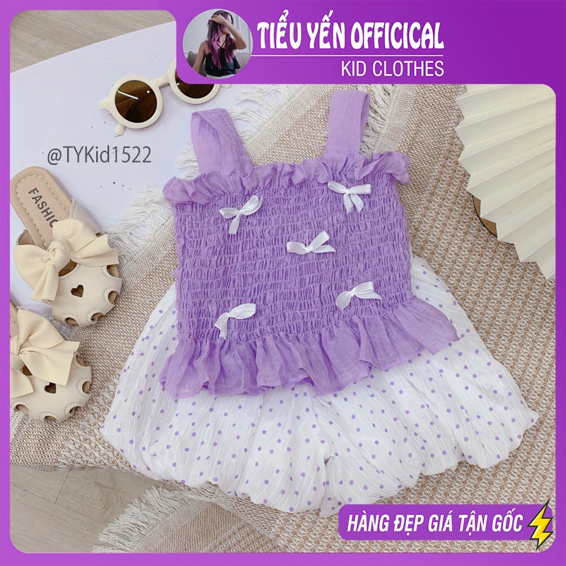 S1522-Quần áo hè bé gái, set 2 dây tơ chun mềm và quần tơ dáng bí Tiểu Yến KID