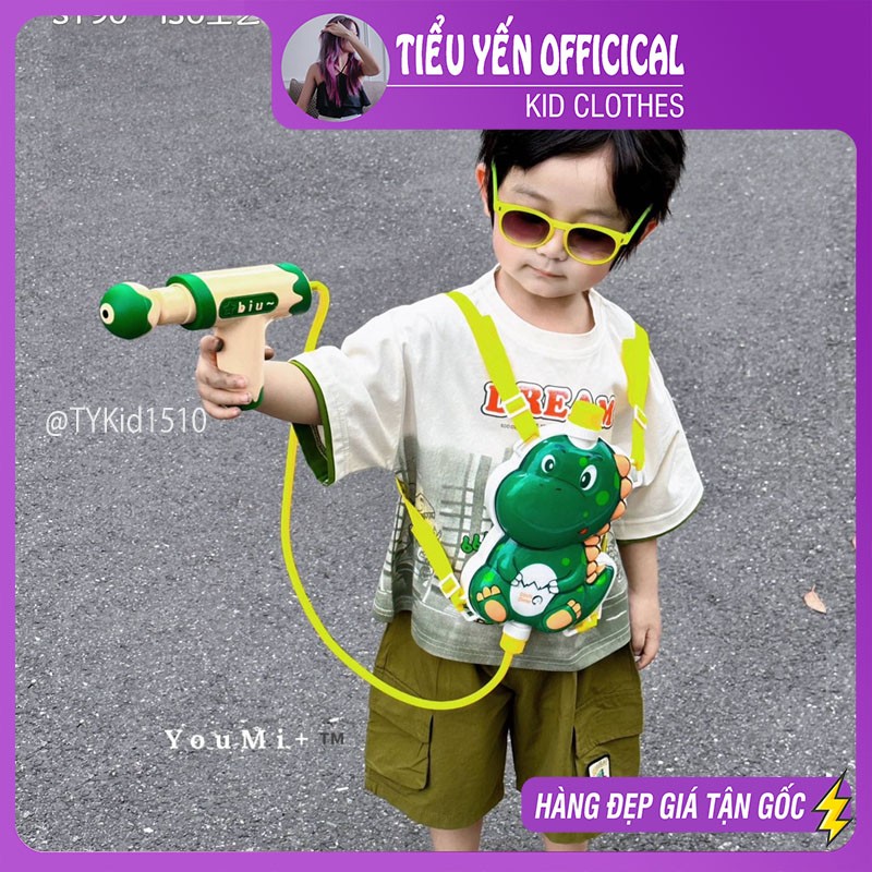 S1510-Quần áo hè bé trai, set khủng long tặng kèm đồ chơi phun nước Tiểu Yến KID