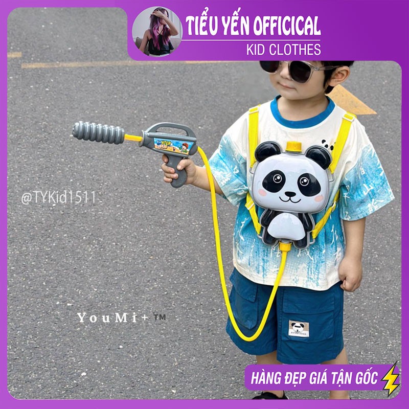 S1511-Quần áo hè bé trai, set gấu trúc tặng kèm đồ chơi phun nước Tiểu Yến KID