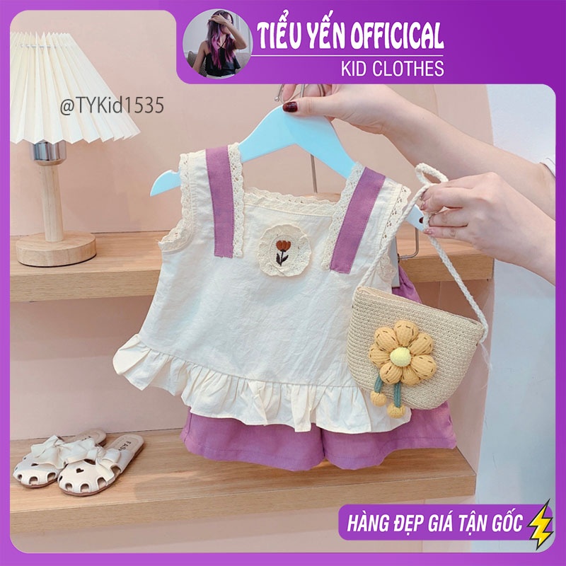 S1535-Quần áo hè bé gái vải thô linen mềm Tiểu Yến KID