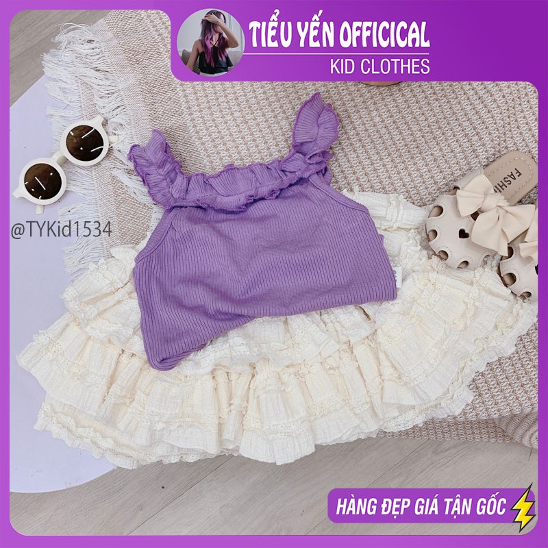 S1534-Quần áo hè bé gái, set 2 dây thun tăm và chân váy ren dáng xòe Tiểu Yến KID