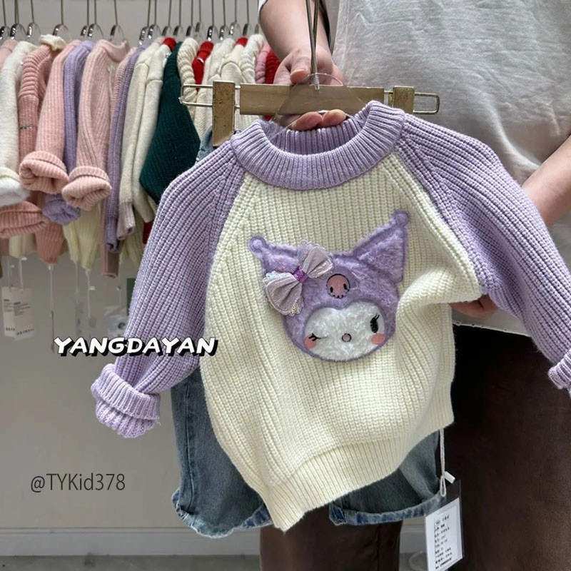 A378-Áo len thu đông bé gái hoạt hình kuromi tím Tiểu Yến KID