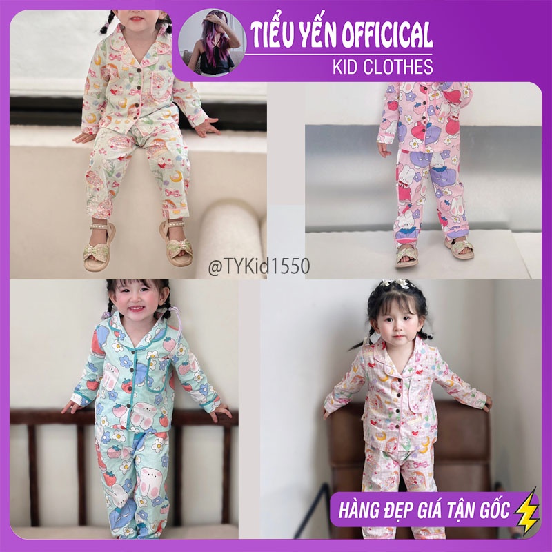 S1550-Pijama dài tay bé gái, chất thô mềm 4 họa tiết Tiểu Yến KID