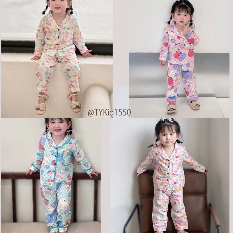 S1550-Pijama dài tay bé gái, chất thô mềm 4 họa tiết Tiểu Yến KID