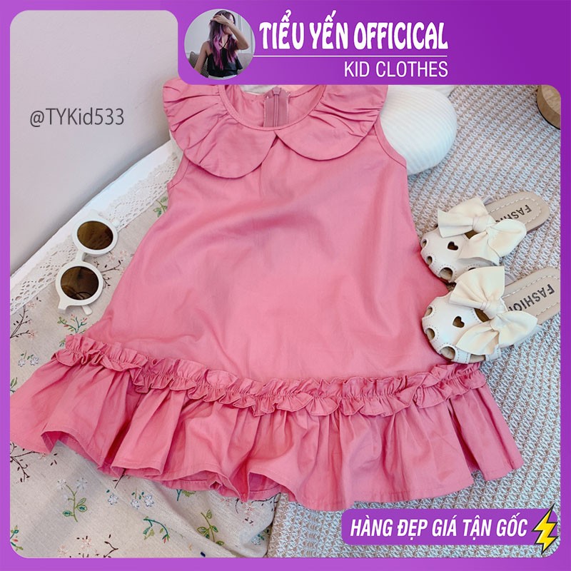 V533-Váy hè bé gái chất thô mềm dáng xòe phối bèo Tiểu Yến KID