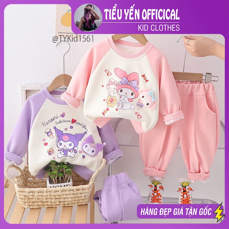 S1561-Quần áo thu đông bé gái, set nỉ hoạt hình kuromi melody Tiểu Yến KID