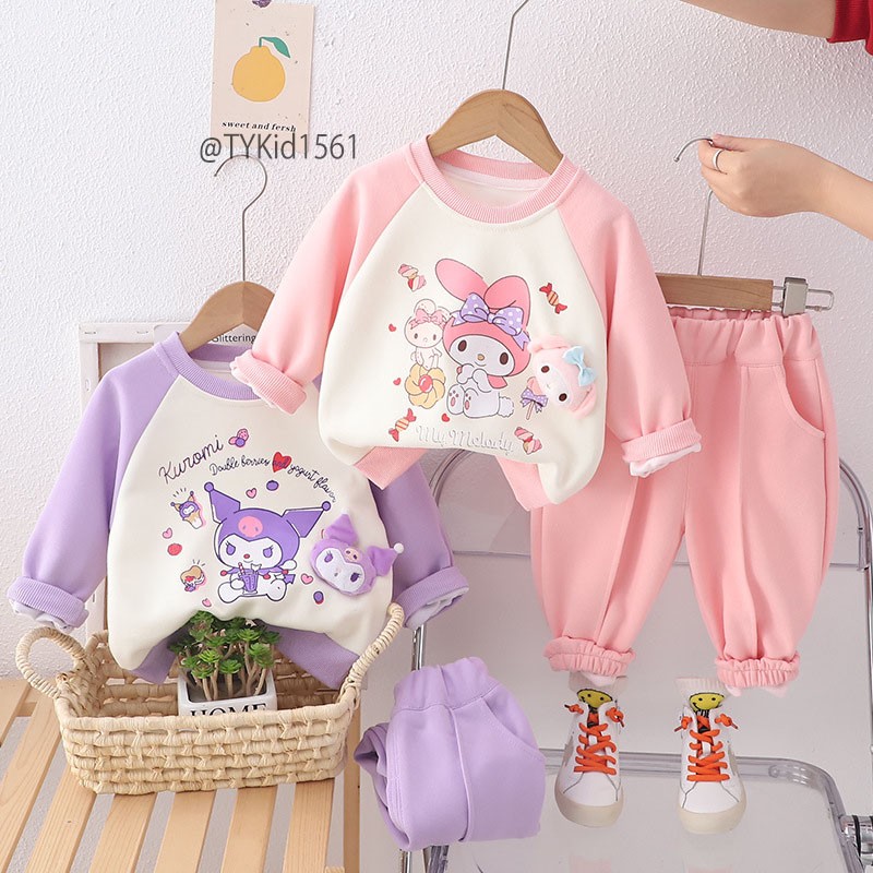 S1561-Quần áo thu đông bé gái, set nỉ hoạt hình kuromi melody Tiểu Yến KID