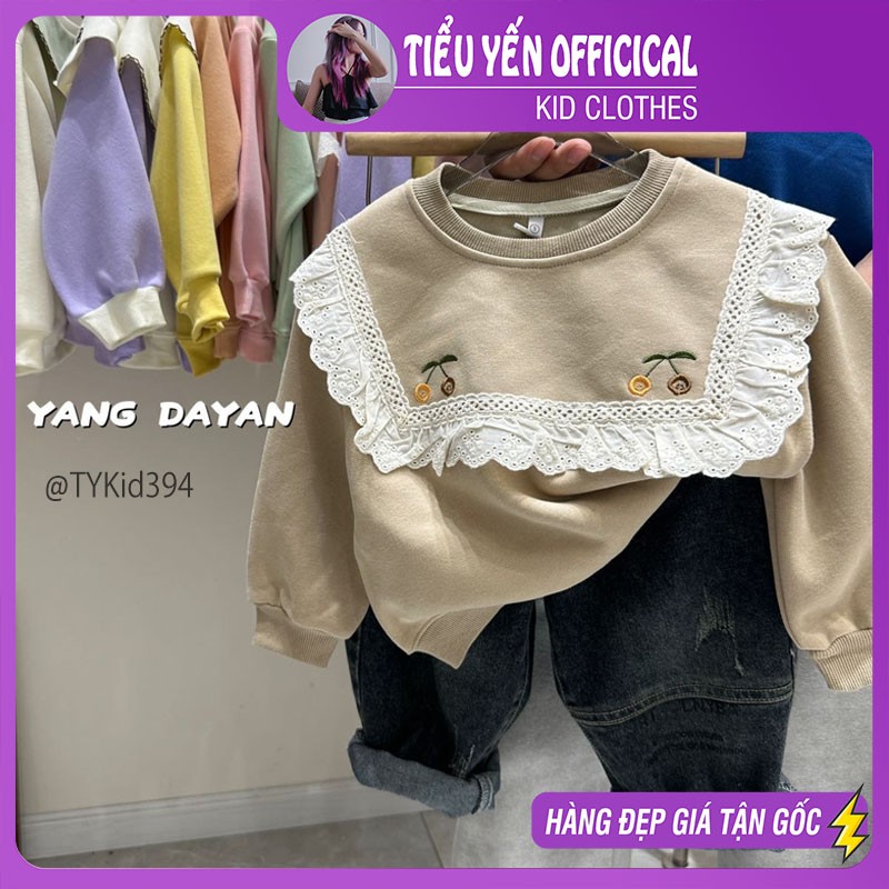 A394-Áo nỉ thu đông bé gái phong cách Hàn phối ren Tiểu Yến KID