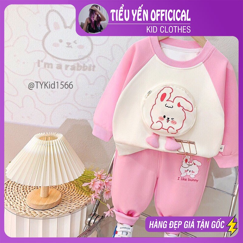 S1566-Quần áo thu đông bé gái, set nỉ thỏ hồng chất nỉ dày dặn Tiểu Yến KID